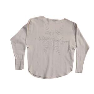 Vila Milano Sweater Women Med Rhinestone Snowflake Long Sleeve Wool Blend Beige